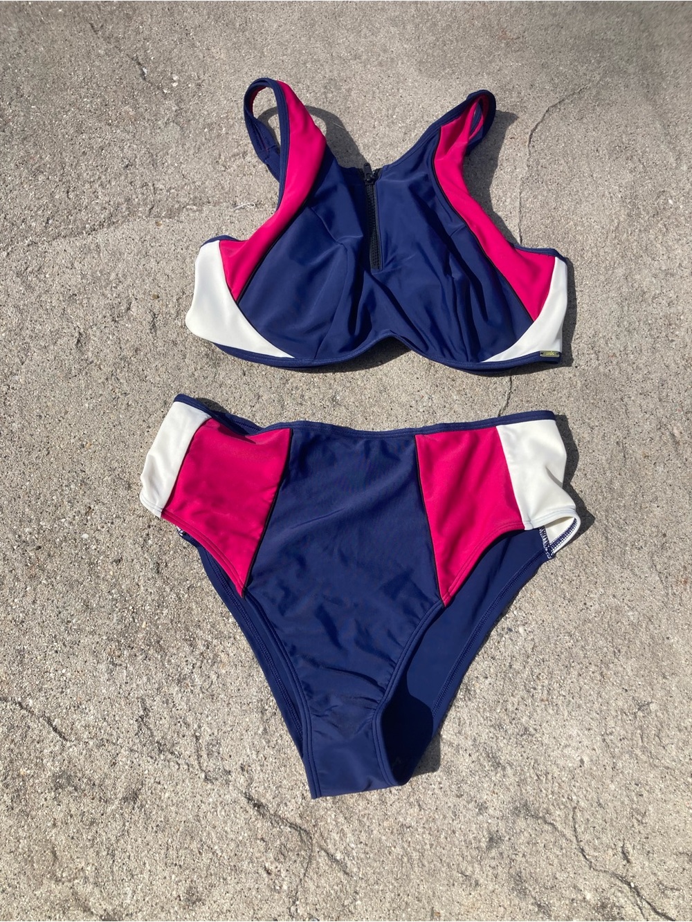 Panache Navy, Fuchsia & White Colorblock High-Waist Swim Set